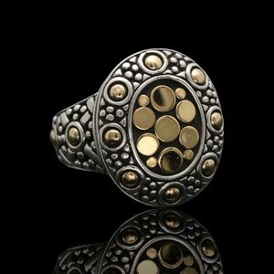 John Hardy Sterling Silver & 18K YG Jaisalmer Dot Statement Ring Size 7